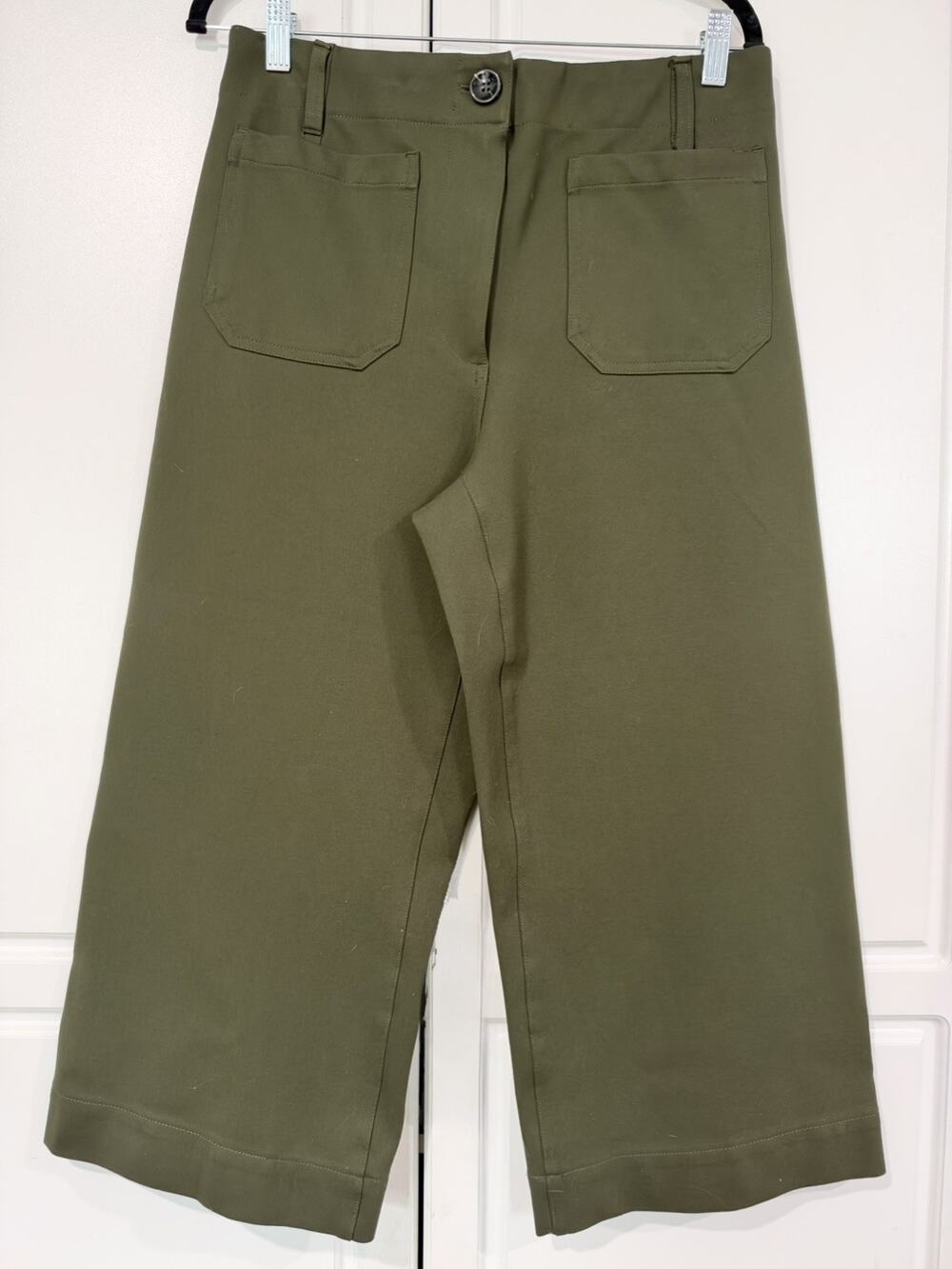 Quince Ultra-Stretch Ponte Cropped Wide Leg Pants Size 10 Olive Career High Rise